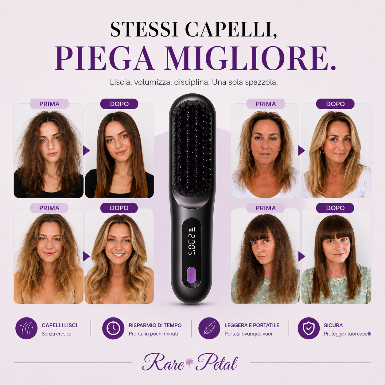 Spazzola Riscaldante effetto Liscio 3 in 1